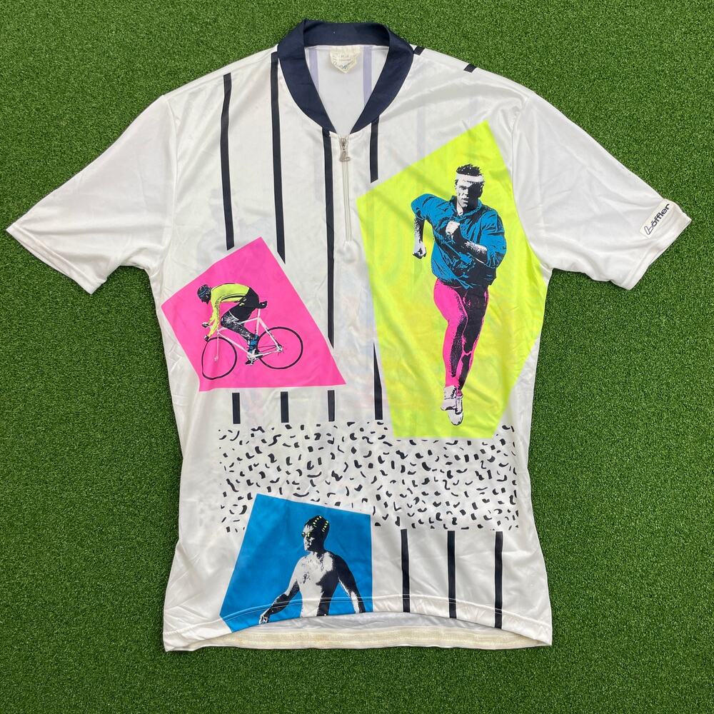 Vintage 90s Loffler White Graphic Athletic Cycling Jersey Sz XL